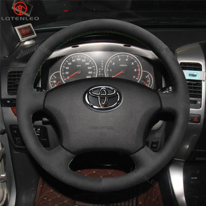 LQTENLEO Black Genuine Leather Suede Hand-stitched Car Steering Wheel Cover for Toyota Land Cruiser Prado Camry Kluger