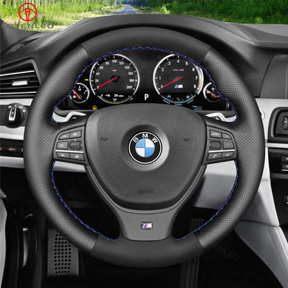 LQTENLEO Carbon Fiber Leather Suede Hand-stitched Car Steering Wheel Cover for BMW M Sport F10 F11 F07 / M5 F10 2011-2013 / F12 F13 F06 / F01 F02