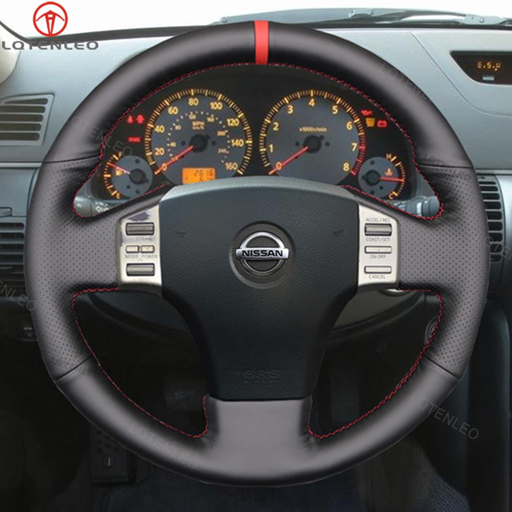 LQTENLEO Carbon Fiber Leather Suede Hand-stitiched Car Steering Wheel Cover for Infiniti G35 2003-2006 / for Nissan Skyline V35 2003-2006