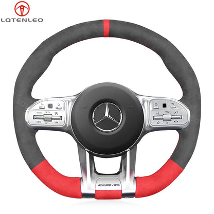 LQTENLEO Alcantara Genuine Leather Suede Hand-stitched Car Steering Wheel Cover for Mercedes Benz AMG A35 W177 C190 W205 W213
