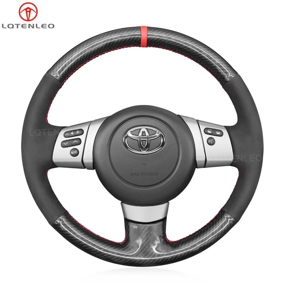 LQTENLEO Carbon Fiber Leather Suede Hand-stitched Car Steering Wheel Cover for Toyota FJ Cruiser 2011-2016