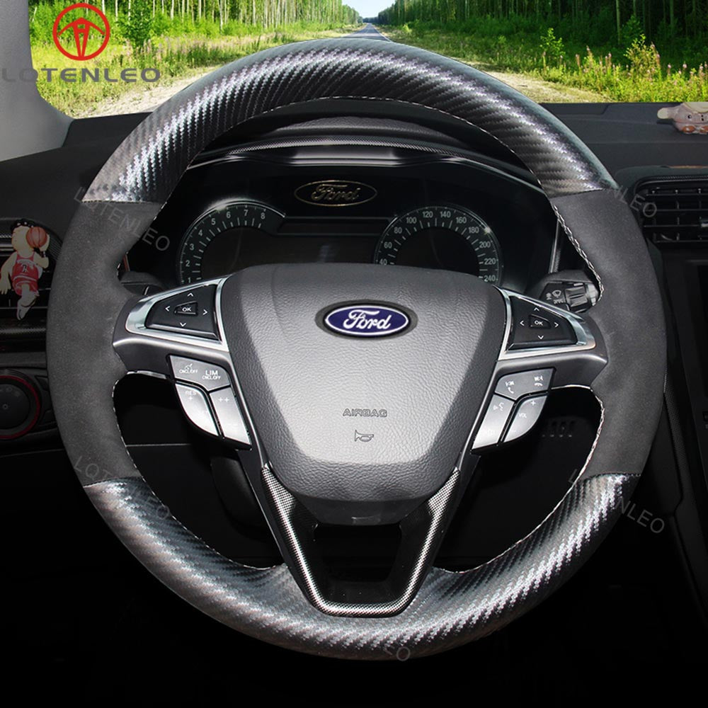 LQTENLEO Carbon Fiber Leather Suede Hand-stitiched Car Steering Wheel Cover for Ford Edge/ Fusion/ Mondeo/ S-Max/ Edge/ Galaxy - LQTENLEO Official Store