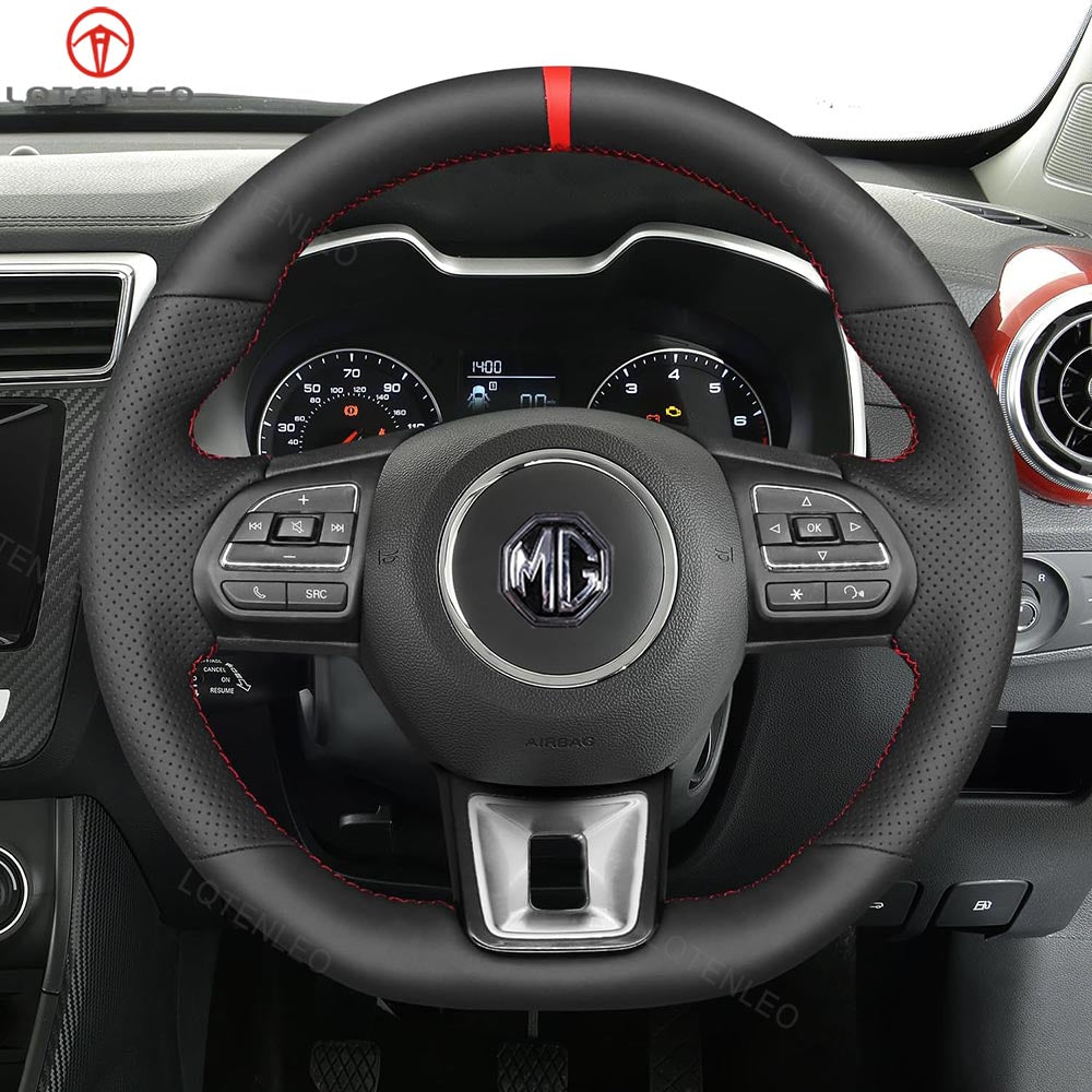 LQTENLEO Alcantara Carbon Fiber Leather Suede Hand-stitched Car Steering Wheel Cover for MG ZS EV HS MG3 MG5 MG6 EZS 2018-2023
