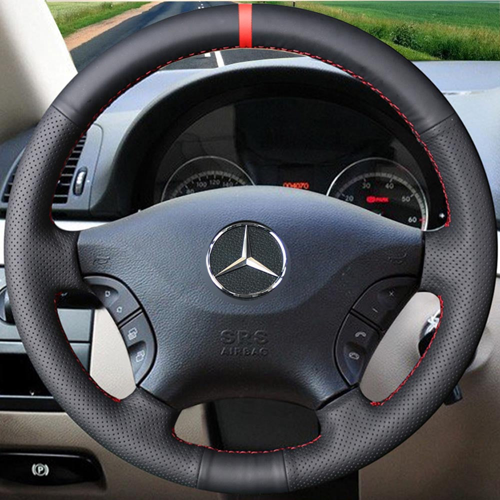 LQTENLEO Black Genuine Leather Suede Hand-stitiched Car Steering Wheel Cover for Mercedes Benz W639 Viano Vito VW Crafter
