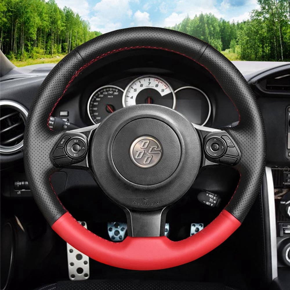 Black Suede Steering Wheel Stitch-On Wrap W/ Red Stitching – Fits Toyota 86 & Subaru BRZ