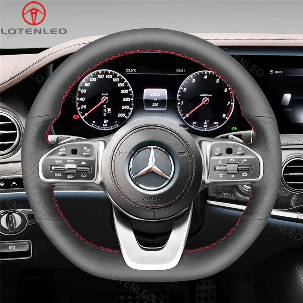 LQTENLEO Alcantara Leather Suede Hand-stitched Car Steering Wheel Cover for Mercedes Benz W177 W205 C118 C257 W213 W463 H247 X247 W167 W222