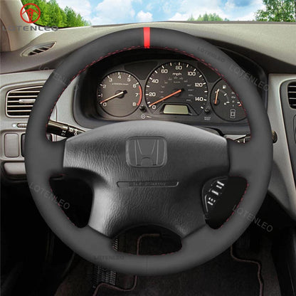 LQTENLEO Black Leather Suede Hand-stitched Car Steering Wheel Cover for Honda Civic 1996-2000 / CR-V CRV 1997-2001 / Prelude 1997-2001
