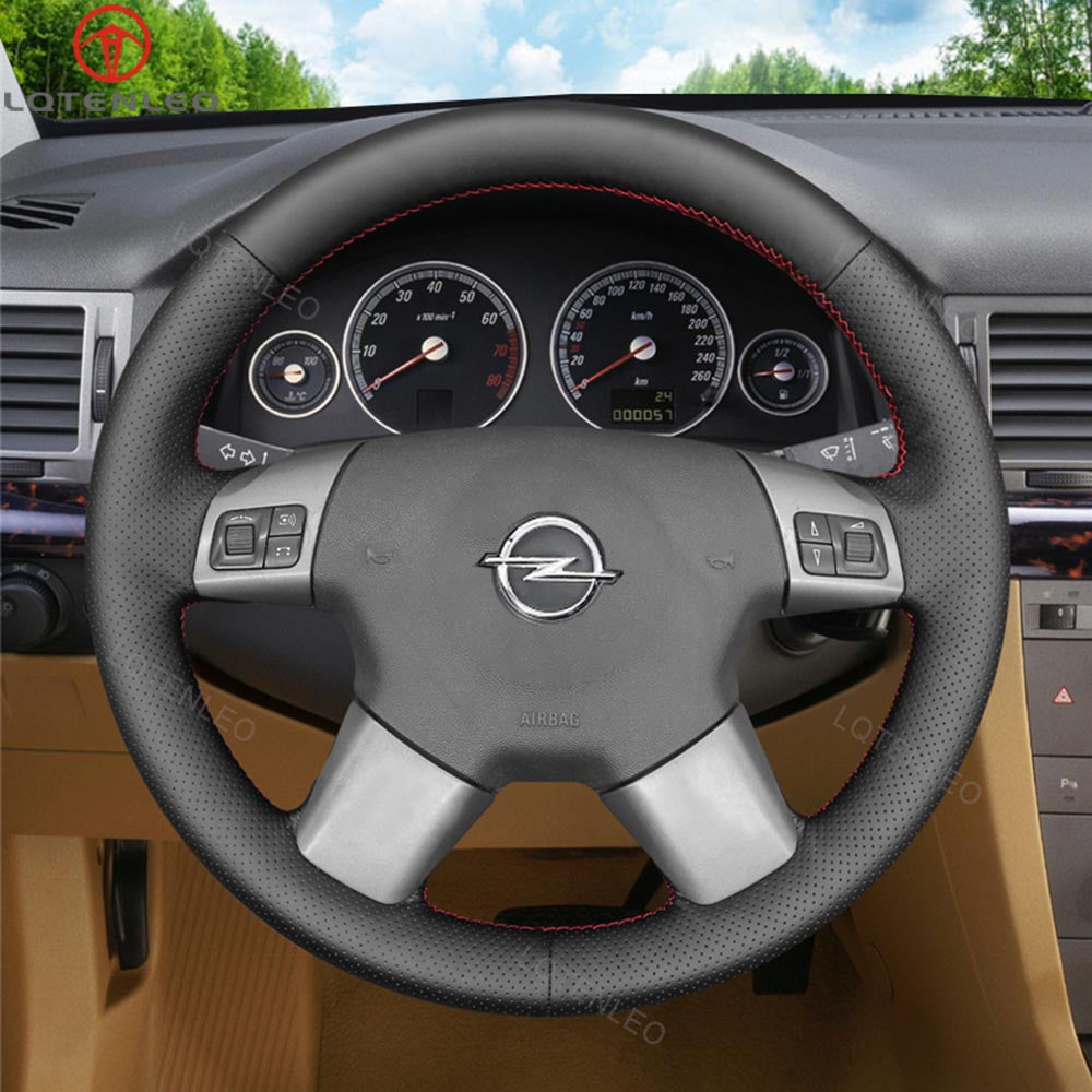 LQTENLEO Black Genuine Leather Suede Hand-stitched Car Steering Wheel Cover for Opel Vectra C Signum for Vauxhall Vectra C Signum for Holden Vectra