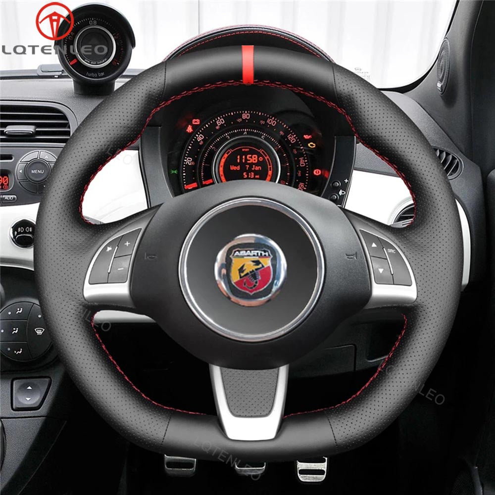 LQTENLEO Carbon Fiber Leather Suede Hand-stitched Car Steering Wheel Cover for Fiat Abarth 500 500C 595 595C - LQTENLEO Official Store