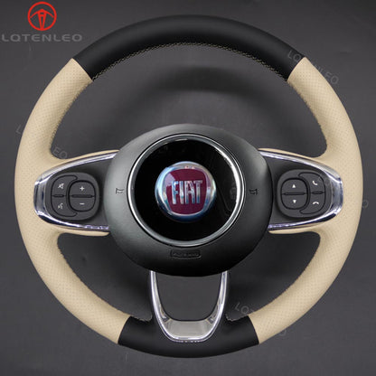LQTENLEO Beige Leather Suede Hand-stitched Car Steering Wheel Cover for Fiat 500 2015-2021 / 500C 2016-2021 - LQTENLEO Official Store