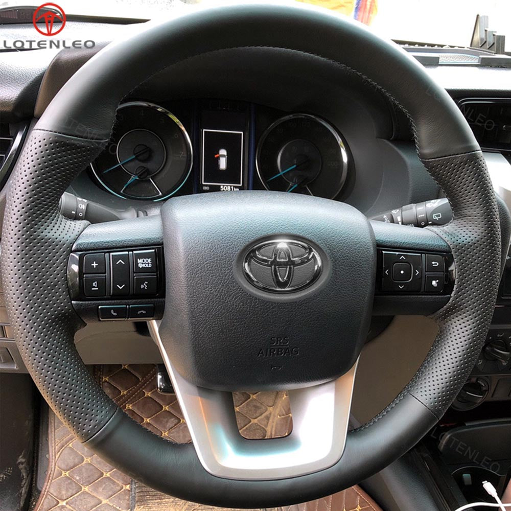 LQTENLEO Carbon Fiber Leather Suede Hand-stitched Car Steering Wheel Cover for Toyota Hilux 2015-2021 / Fortuner 2015-2021