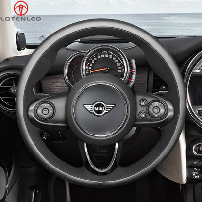 LQTENLEO Carbon Fiber Leather Suede Hand-stitched Car Steering Wheel Cover for Mini Clubman Convertible Countryman