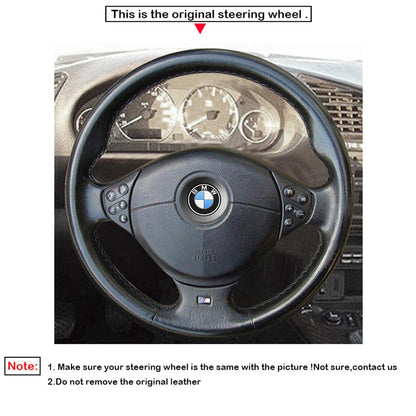 LQTENLEO Black Leather Suede Hand-stitched Car Steering Wheel for BMW 5/7 Series E39 E38 E36/7 E38 Z3