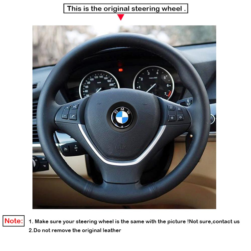 LQTENLEO Alcantara Leather Suede Hand-stitched Car Steering Wheel Cover for BMW X5 E70 2006-2013 X6 E71 2008-2014 / E72 (ActiveHybrid X6) 2009-2010