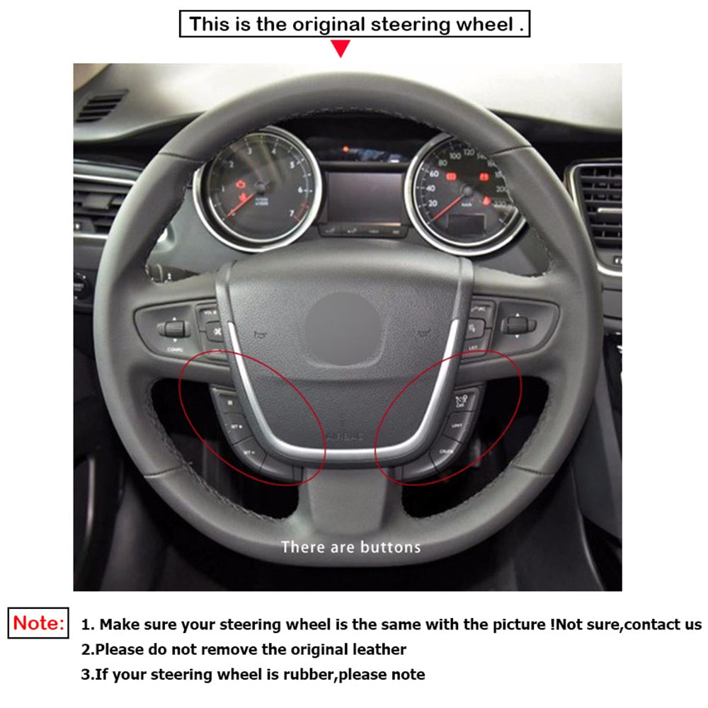 LQTENLEO Black Leather Suede Hand-stitched No-slip Car Steering Wheel Cover for Peugeot 508 SW 2011 2012 2013 2014 2015 2016 2017 2018