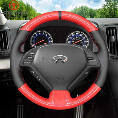 LQTENLEO Carbon Fiber Leather Suede Hand-stitiched Car Steering for Infiniti G25 EX EX35 Q40 Q60 QX50