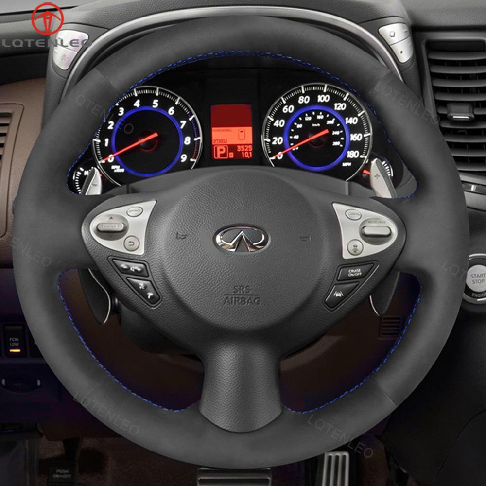 LQTENLEO Carbon Fiber Leather Suede Hand-stitched Car Steering Wheel Cover for Infiniti FX FX30d FX35 FX37 FX50 QX70/ for Nissan Juke F15