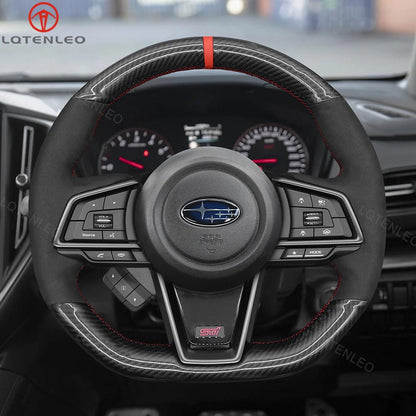 LQTENLEO Alcantara Genuine Leather Suede Hand-stitched Car Steering Wheel Cover for Subaru WRX 2022-2023