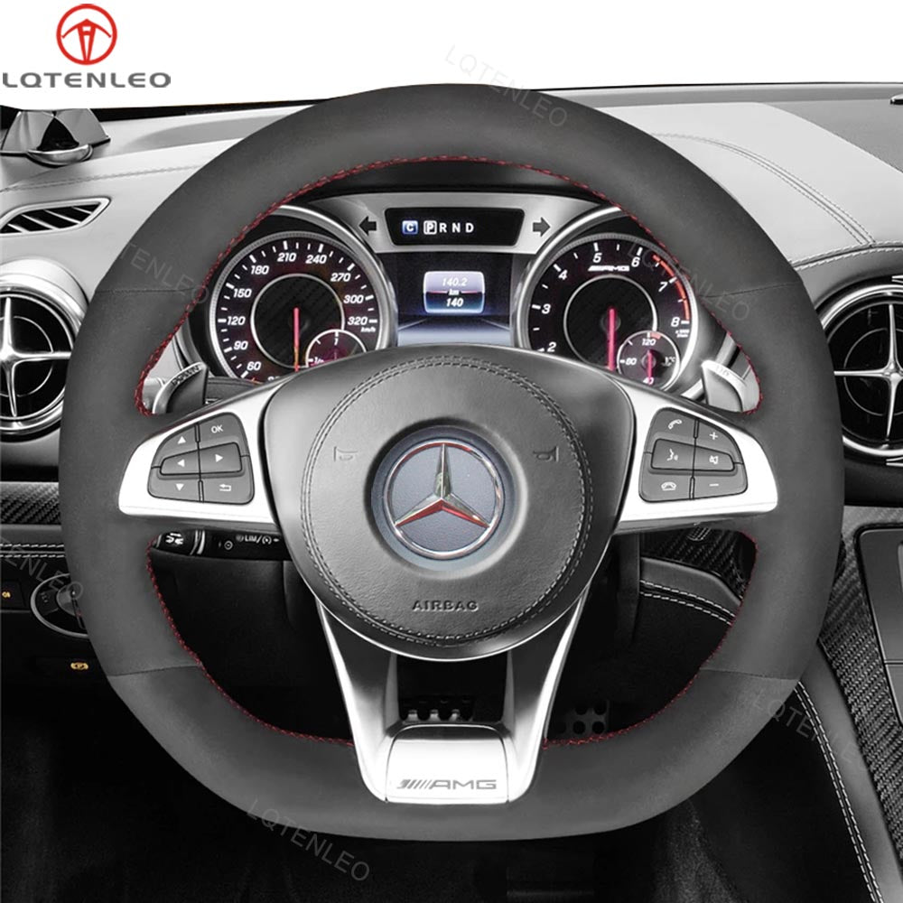 LQTENLEO Carbon Fiber Leather Suede  Hand-stitched Car Steering Wheel Cover for Mercedes Benz AMG GT C190 R190 W205 C117 C218 W213 X253 W166 W222