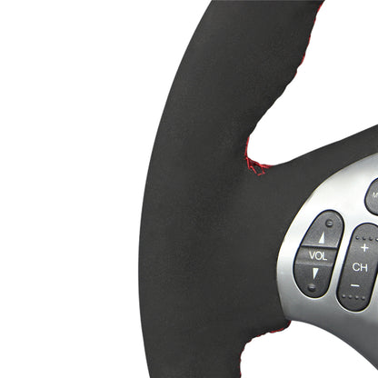 LQTENLEO Black Genuine Leather Suede Hand-stitched Car Steering Wheel Cover for Acura TL 2007-2008