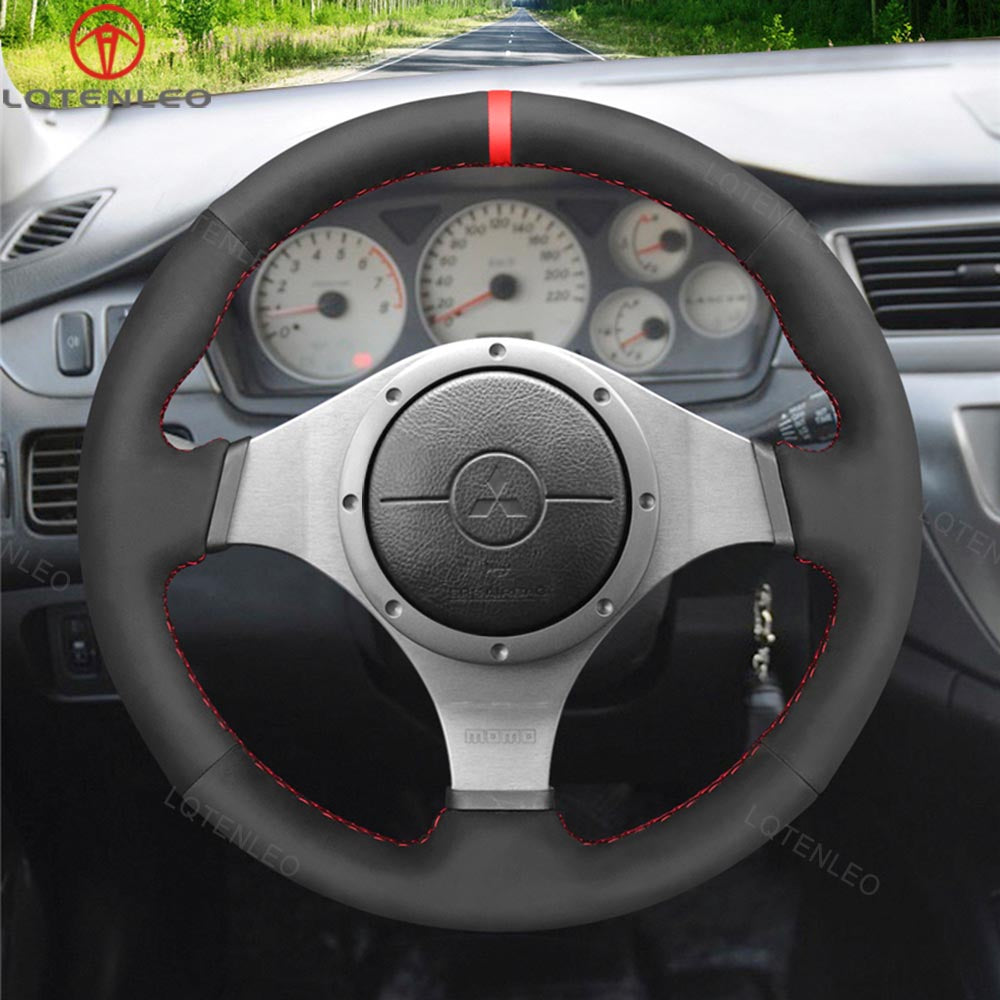 LQTENLEO Carbon Fiber Genuine Leather Suede  Hand-stitched Car Steering Wheel Cover for Mitsubishi Lancer Evolution EVO IX 9 / VIII 8 / VII 7