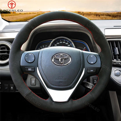 LQTENLEO Black Carbon Fiber Leather Suede Hand-stitched Car Steering Wheel Covers for Toyota RAV4 / Corolla / Corolla iM (US) / Auris / for Scion iM