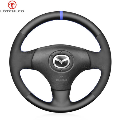 LQTENLEO Carbon Fiber Leather Suede Hand-stitched Car Steering Wheel Cover for Mazda MX-5 MX5 Miata NB 1998-2004 / RX-7 RX7 1999-2002
