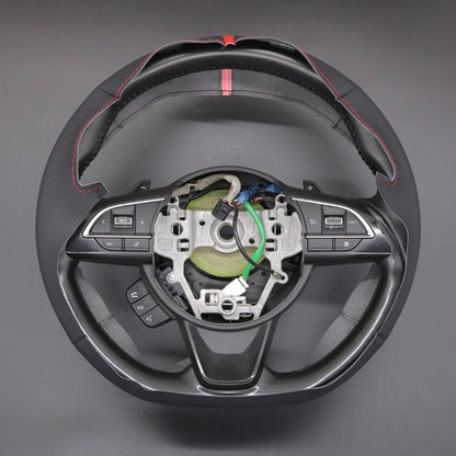 LQTENLEO Black Genuine Leather Suede Hand-stitched Car Steering Wheel Cover for Suzuki Swift 2008-2021