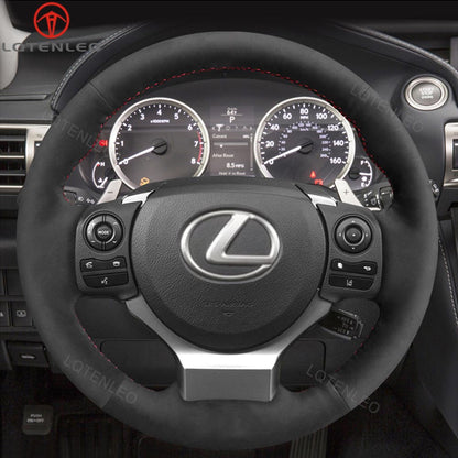 LQTENLEO Alcantara Carbon Fiber Leather Suede Hand-stitched Car Steering Wheel Cover for Lexus IS 200t 250 300 350 F Sport RC CT 200h NX