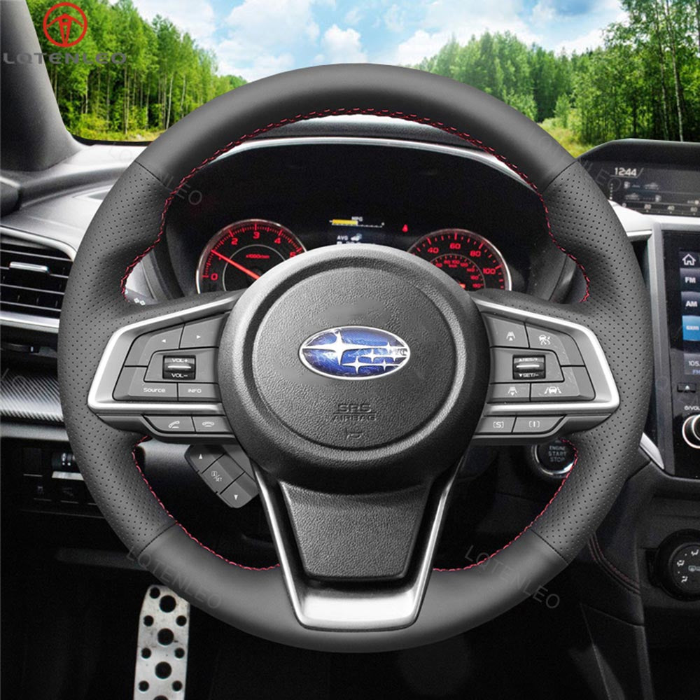 LQTENLEO Carbon Fiber Leather Suede Hand-stitched Car Steering Wheel Cover for Subaru Forester Ascent Crosstrek Impreza Legacy Outback 2018-2020