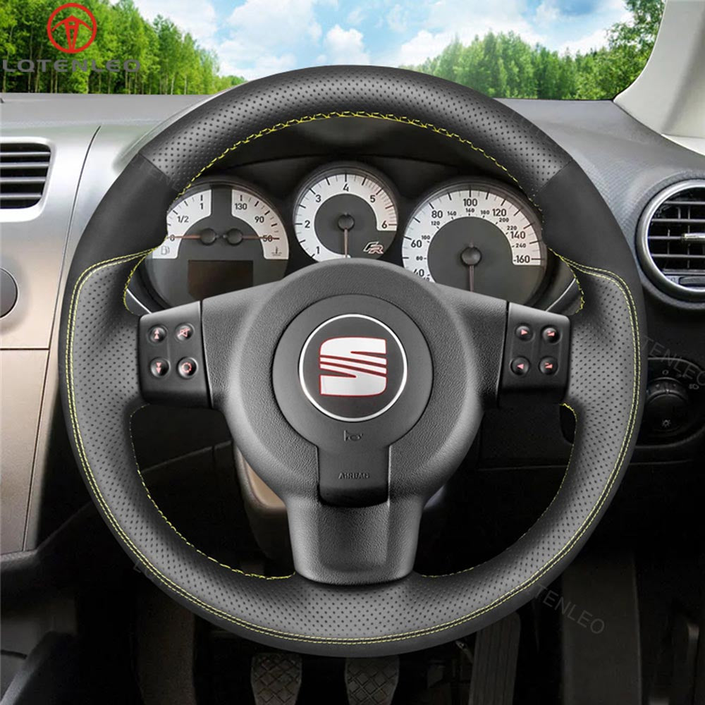 LQTENLEO Carbon Fiber Leather Suede Hand-stitched Car Steering Wheel Cover for Seat Leon FR|Cupra (MK2 1P) 2005-2009 / Ibiza FR (6L) 2005-2009