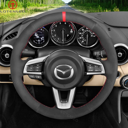 LQTENLEO Carbon Fiber Leather Suede Hand-stitched Car Steering Wheel Cover for Mazda MX-5 2016-2019