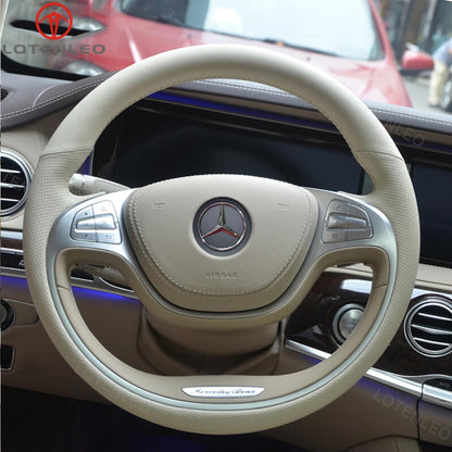 LQTENLEO Carbon Fiber Leather Suede Hand-stitched Car Steering Wheel Cover for Mercedes Benz S-Class W222 2013-2017