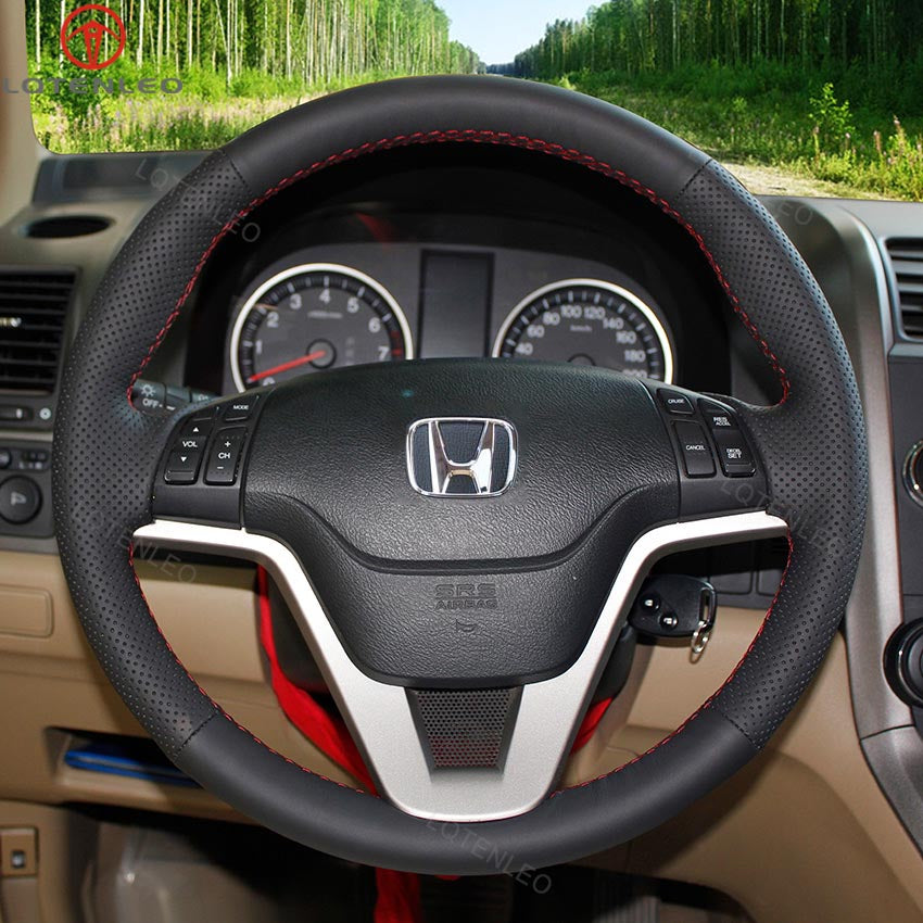 LQTENLEO Carbon Fiber Leather Suede Hand-stitched Car Steering Wheel Cover for Honda CR-V CRV / Crossroad