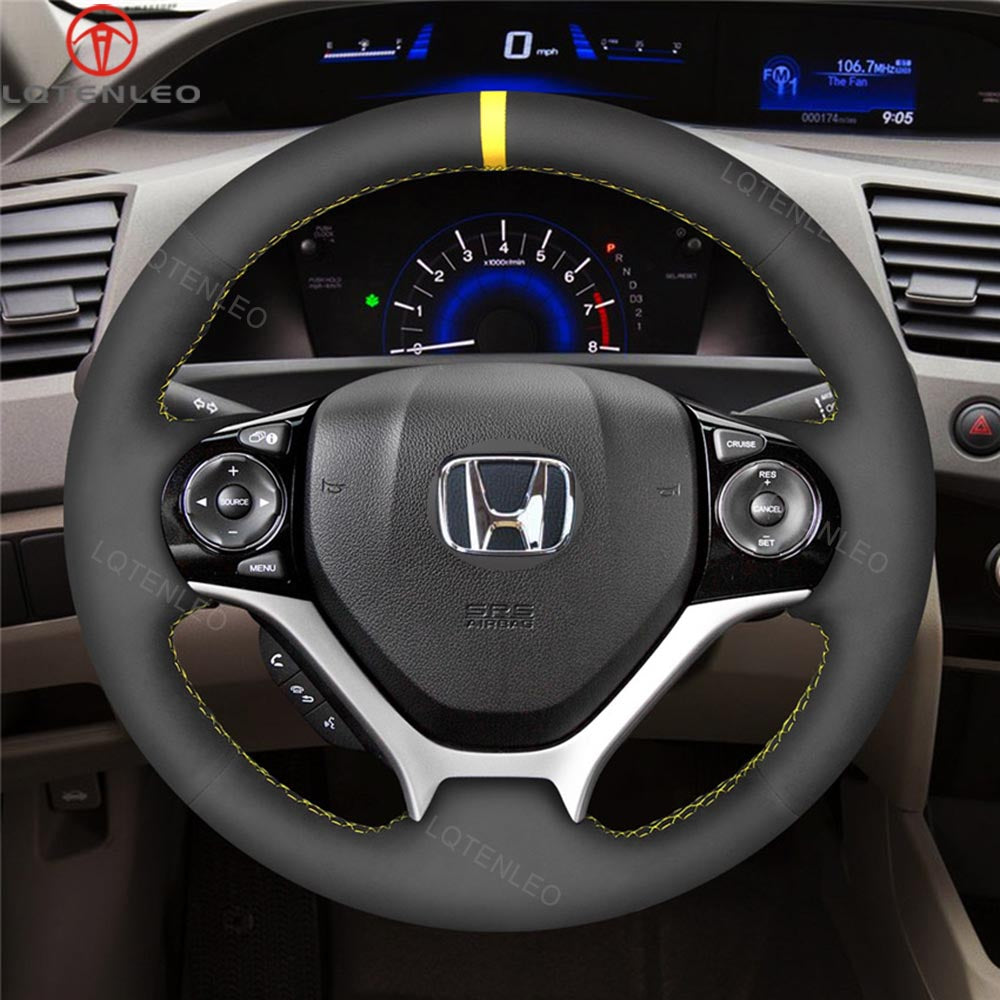 LQTENLEO Carbon Fiber Leather Suede Hand-stitched Car Steering Wheel Cover for Honda Civic 9 2012-2017