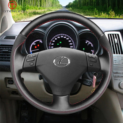 LQTENLEO Black Carbon Fiber Leather Suede Hand-stitched Car Steering Wheel Cover for Lexus RX330 RX400h RX400 2004-2007