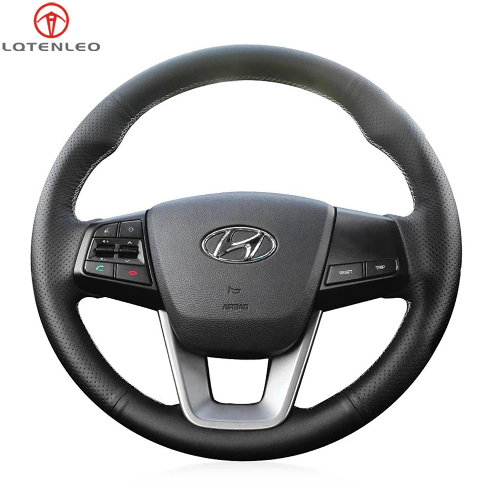 LQTENLEO Carbon Fiber Leather Suede DIY Hand-stitched Car Steering Wheel Cover for Hyundai ix25 2014-2016 / Creta 2016 2017
