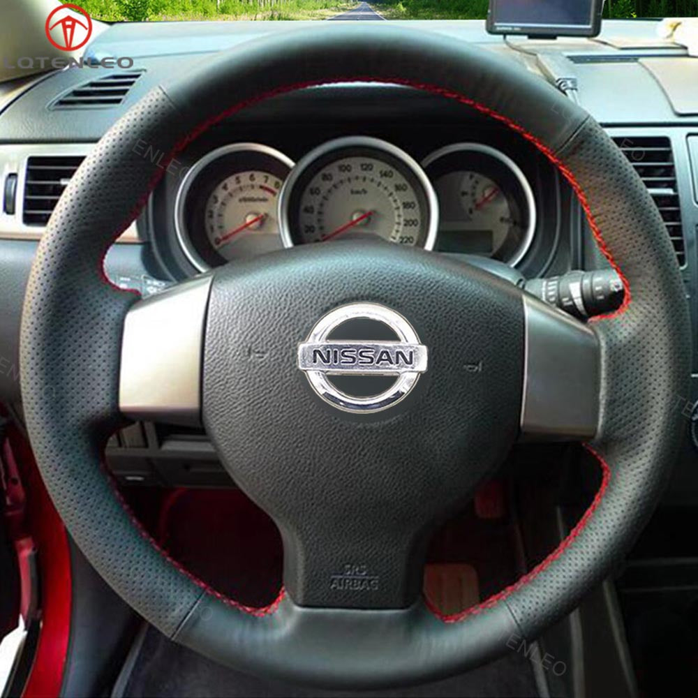 LQTENLEO Black Leather Suede Hand-stitched Car Steering Wheel Cover for Nissan Note / Tiida / Bluebird Sylphy / Versa / Versa Note