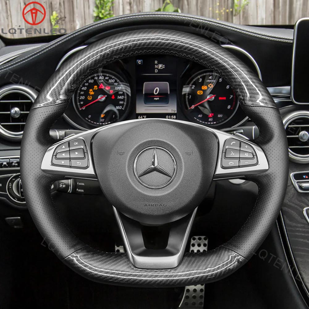 LQTENLEO Alcantara Carbon Fiber Leather Hand-stitched Car Steering Wheel Cover for Mercedes Benz W176 W246 W205 C117 C218 X218 W213 X253 C253