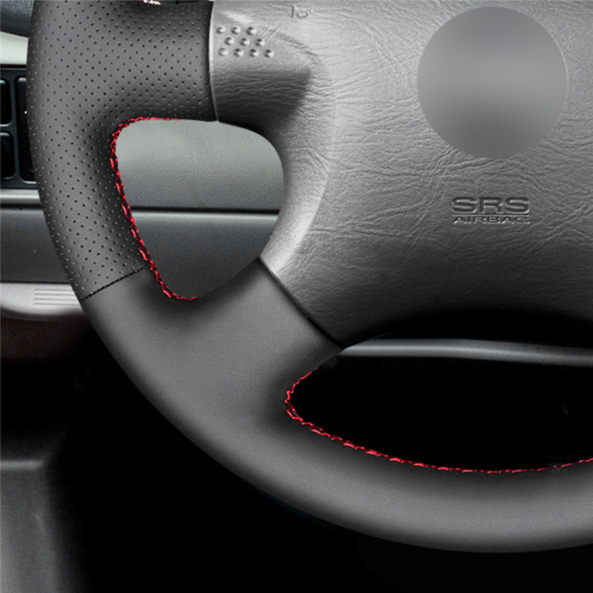 LQTENLEO Black Leather Suede Hand-stitched Car Steering Wheel Cover for Nissan Almera (N16)/ X-Trail (T30)/ Terrano 2/ Almera Tino/ Micra/ Primera/ Pulsar N16