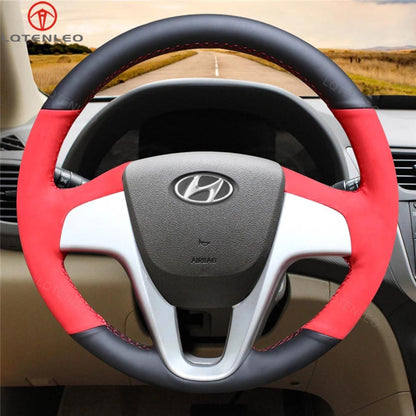 LQTENLEO Genuine Leather Suede Hand-stitched Car Steering Wheel Cove for Hyundai Accent / Hyundai i20