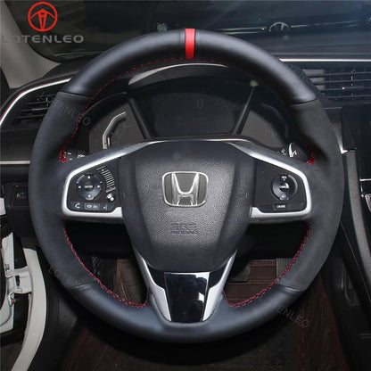 LQTENLEO Black Carbon Fiber Leather Suede Hand-stitched Car Steering Wheel Cover for Honda Civic 10 X CR-V CRV Clarity