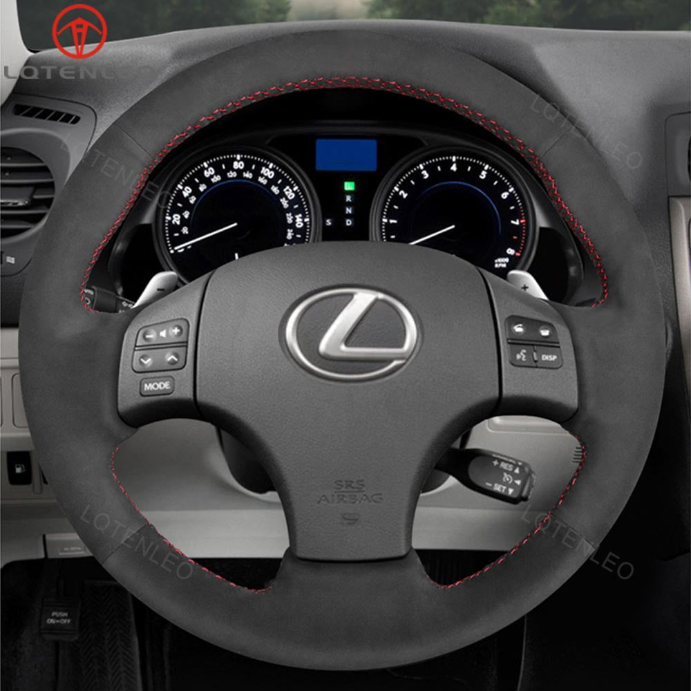 LQTENLEO Carbon Fiber Leather Suede Hand-stitiched Car Steering Wheel Cover for Lexus IS 250 250C 350 350C IS F Sport 2006-2013