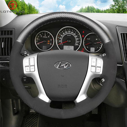 LQTENLEO Black Leather Hand-stitched No-slip Car Steering Wheel Cover Braid for Hyundai Veracruz 2007-2012 IX55 ix 55 2007-2013
