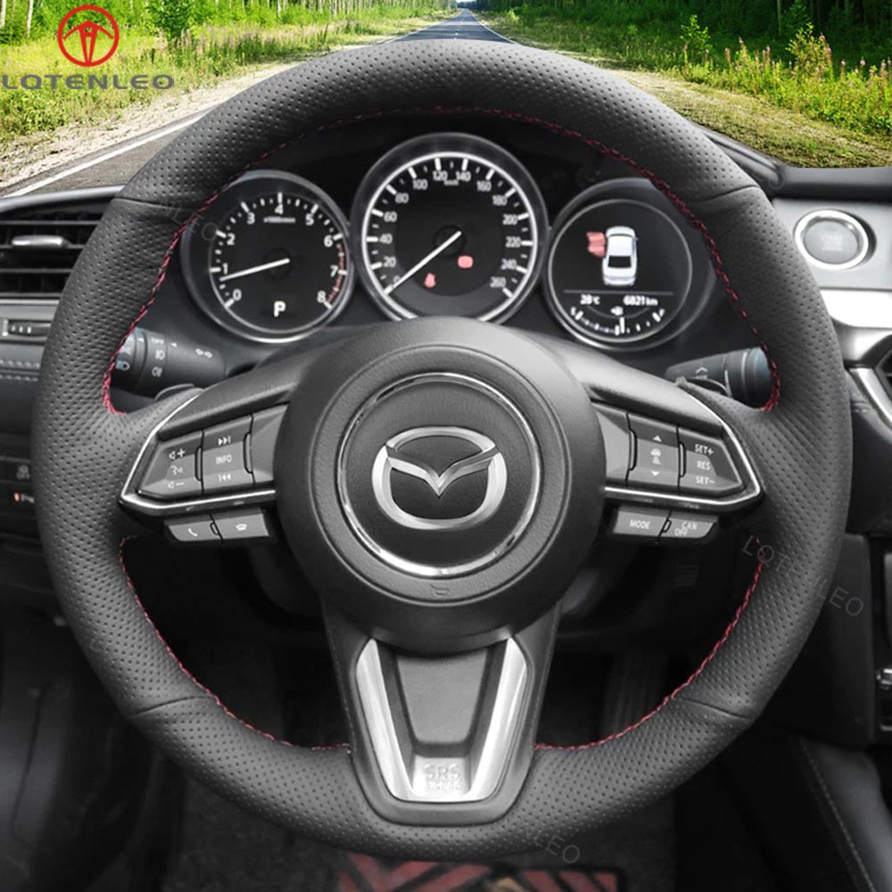 LQTENLEO Alcantara Leather Suede Hand-stitched Car Steering Wheel Cover for Mazda 3 Axela / Mazda 6 Atenza / CX-3 / CX-5 / CX-9 / for Toyota Yaris