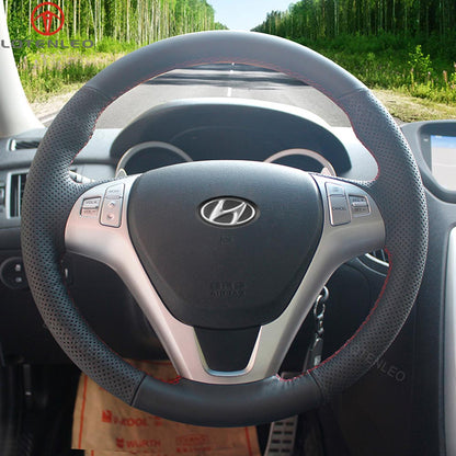 LQTENLEO Carbon Fiber Leather Suede Hand-stitched Car Steering Wheel Cover for Hyundai Genesis Coupe 2009-2016 / Rohens Coupe 2009