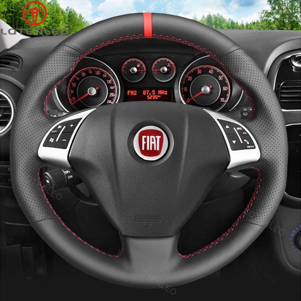 LQTENLEO Carbon Fiber Leather Suede Hand-stitched Car Steering Wheel Cover for Fiat Punto Bravo Linea Qubo Doblo Grande Punto for Opel Combo (D Shape) - LQTENLEO Official Store