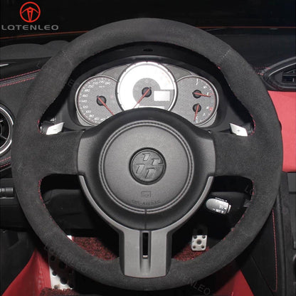 LQTENLEO Black Genuine Leather Suede Hand-stitched Car Steering Wheel Cover for Toyota 86 2016-2020