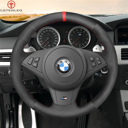 LQTENLEO Carbon Fiber Leather Suede Hand-stitched Car Steering Wheel Cover for BMW 5 Series E60 E61 2003-2010 / 6 Series E63 E64 2004-2009 - LQTENLEO Official Store