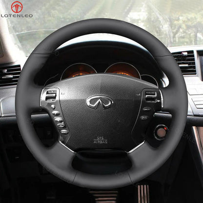 LQTENLEO Black Carbon Fiber Leather Suede Hand-stitched Car Steering Wheel Cover for Nissan Fuga Cima 2002-2008 Infiniti M35 2006-2010